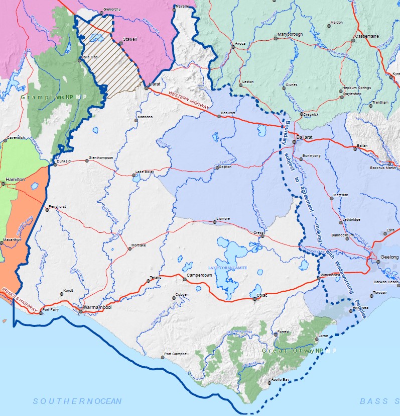 Map of Eastern Maar Traditional Owner Group negotiation area for a Recognition and Settlement Agreement